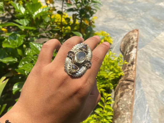 Big Adjustable Floral Designed Ring, Hammered Ring, Antique Collection.