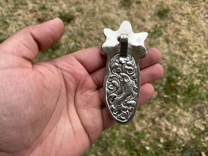 Bighorn Sheep Ram with Skull Hand Carved Buffalo Bone Tibetan Silver Pendant, Jewelry for Men or Women, Ethnic Jewelry, Skull Jewellery