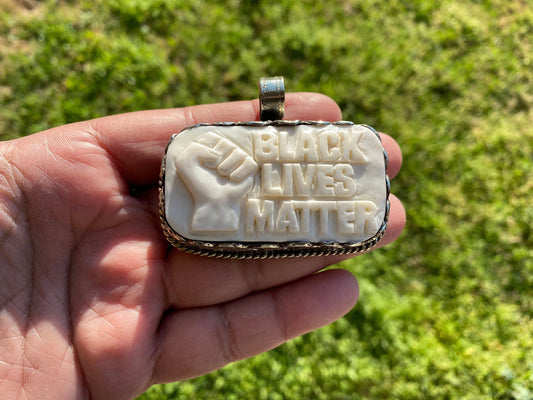 Black Lives Matter Hand carved Buffalo Bone Tibetan Silver Pendant, Pendant for Men / Women, Support for Black People, African American, BLM