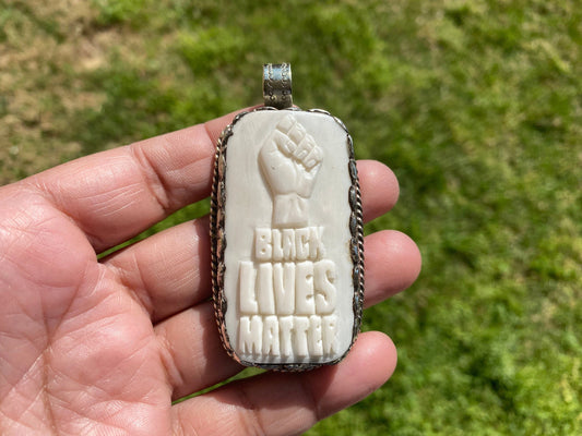 Black Lives Matter Hand carved Buffalo Bone Tibetan Silver Pendant, Pendant for Men & Women, Support for Black People, African American, BLM