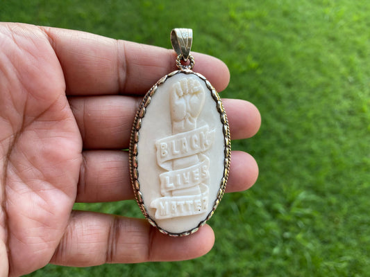 Black Lives Matter Hand carved Buffalo Bone Tibetan Silver Pendant, Pendant for Men & Women, Support for Black People, African American, BLM