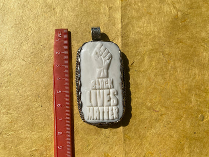 Black Lives Matter Hand carved Buffalo Bone Tibetan Silver Pendant, Pendant for Men & Women, Support for Black People, African American, BLM