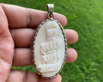 Black Lives Matter Hand carved Buffalo Bone Tibetan Silver Pendant, Pendant for Men & Women, Support for Black People, African American, BLM