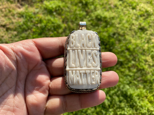 Black Lives Matter Hand carved Buffalo Bone Tibetan Silver Pendant, for Men / Women, Support for Black People, Black Power Jewelry, BLM Fist