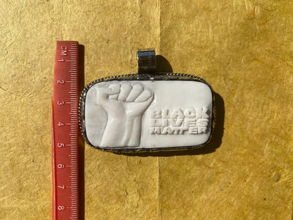 Black Lives Matter Hand carved Buffalo Bone Tibetan Silver Pendant, for Men / Women, Support for Black People, Black Power Jewelry, BLM Fist