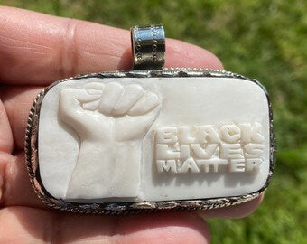 Black Lives Matter Hand carved Buffalo Bone Tibetan Silver Pendant, for Men / Women, Support for Black People, Black Power Jewelry, BLM Fist