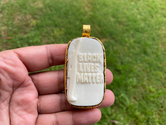 Black Lives Matter Pendant, High Quality 18K Matte Gold Overlay Non Tarnish, Buffalo Bone, Support for Black People, Black Power, BLM Fist
