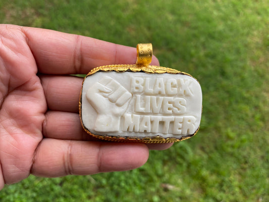 Black Lives Matter, High Quality 18K Matte Gold Overlay Non Tarnish, Hand carved Buffalo Bone Unisex Pendant, Support for Black People, BLM