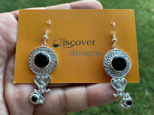 Black Onyx Earrings Silver Overlay, Bridesmaid Earrings, Wedding Earrings, Birthday Gift for Mom Sister Girlfriend, Handmade Dangle Earrings