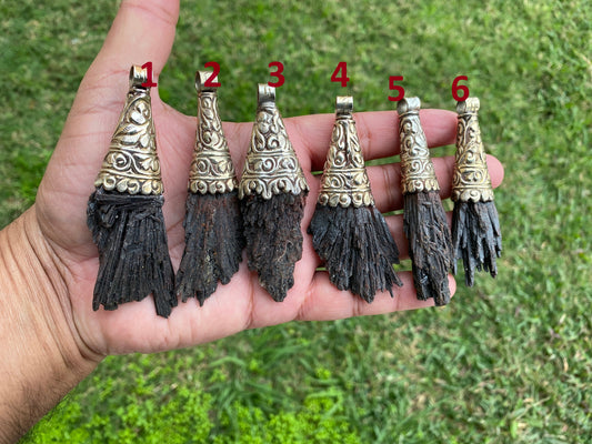 Black Raw Kyanite Tibetan Silver Pendant, Gemstone Healing Pendant, Natural Stone Pendant, Protective Energy Jewelry, Metaphysical Gift