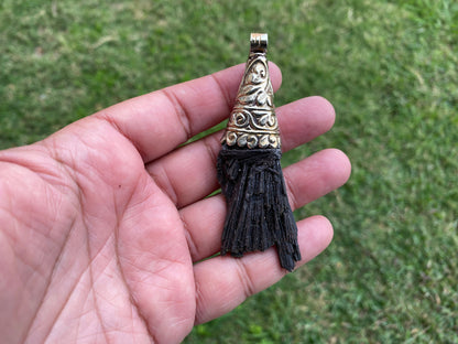Black Raw Kyanite Tibetan Silver Pendant, Gemstone Healing Pendant, Natural Stone Pendant, Protective Energy Jewelry, Metaphysical Gift