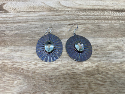 Black Two Tone Brass Tibetan Earring, Sterling Silver Earwire, Faceted Green Amethyest or Yellow Sapphire, Gemstone, Handmade Unique Designs