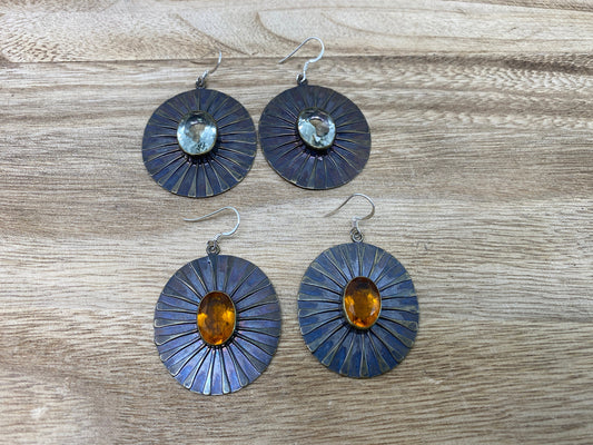 Black Two Tone Brass Tibetan Earring, Sterling Silver Earwire, Faceted Green Amethyest or Yellow Sapphire, Gemstone, Handmade Unique Designs