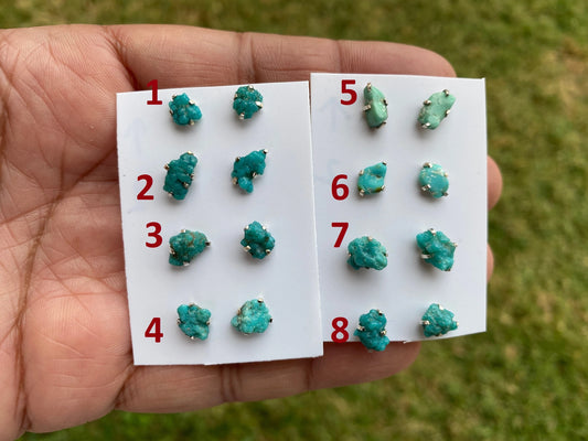 Tiny Rough Natural Turquoise Stud  Earrings, Sterling Silver, Blue Stone Earring, Turquoise Jewelry, Prong Stud Earring, December Birthstone