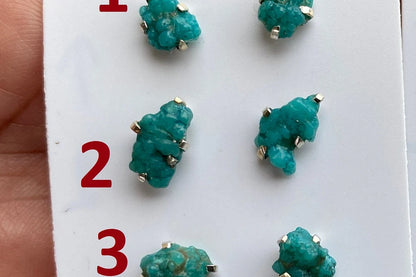 Tiny Rough Natural Turquoise Stud  Earrings, Sterling Silver, Blue Stone Earring, Turquoise Jewelry, Prong Stud Earring, December Birthstone