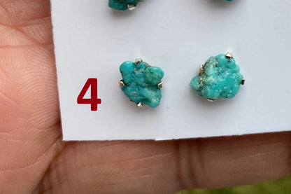 Tiny Rough Natural Turquoise Stud  Earrings, Sterling Silver, Blue Stone Earring, Turquoise Jewelry, Prong Stud Earring, December Birthstone