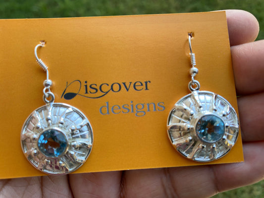 Blue Topaz Gemstone Earrings Silver Overlay, Birthstone, Birthday Gift for Girlfriend, Handmade Dangle Earrings, Bridesmaids Gift