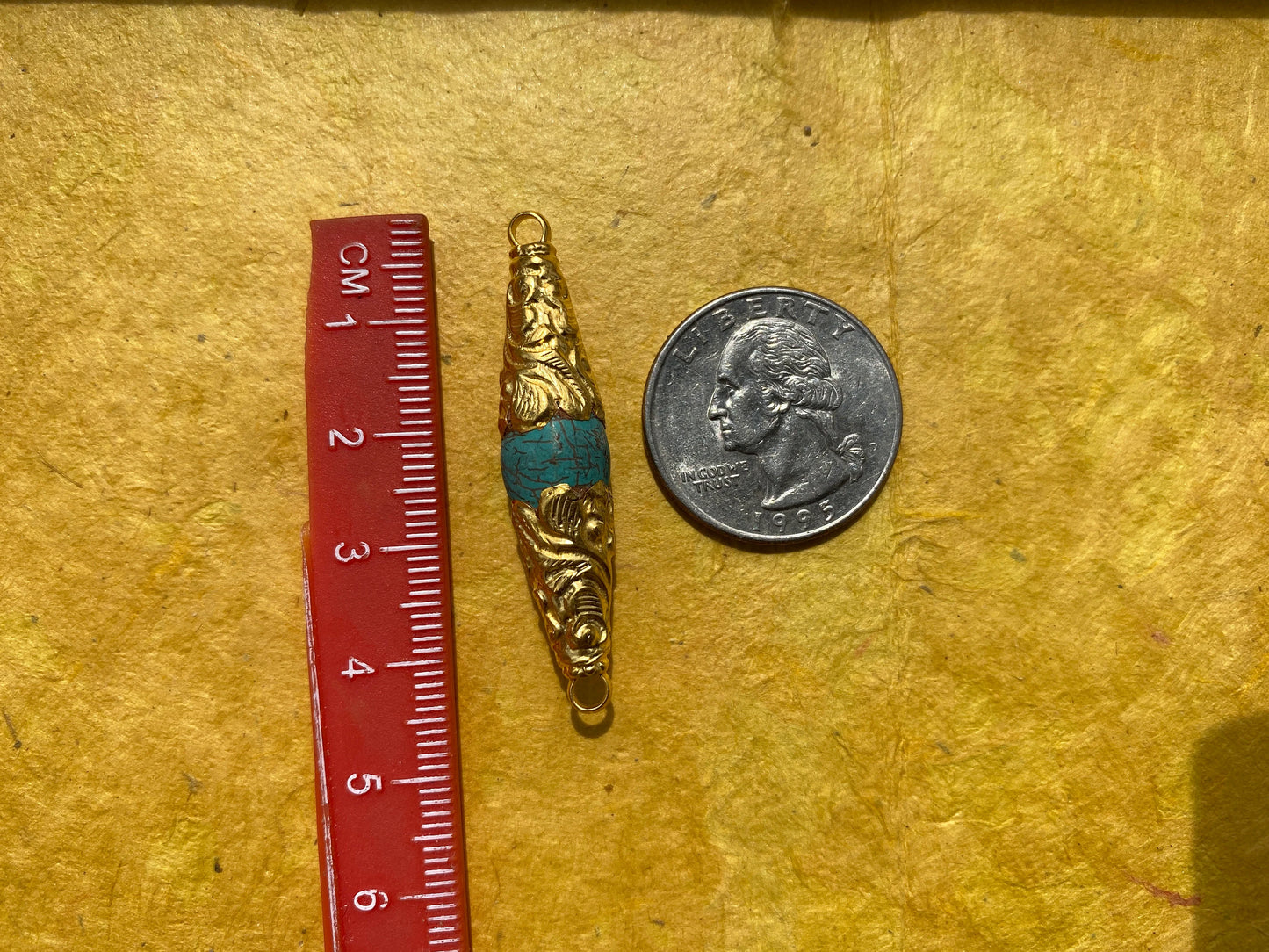 Blue Turquoise Nepal Beads, Two sided Bail,Matte Gold overlay, Himalayan Boho Ethnic Tribal Yoga Beads, Beads for Necklace, Jewelry Supplies