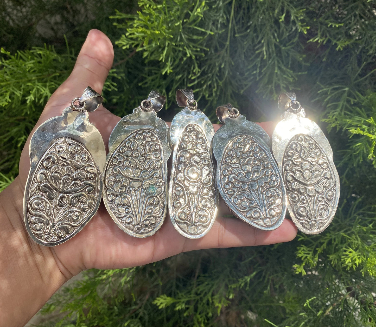 Blue and Purple Agate Pendant with Intricate Tibetan Silver Floral Detail, Bohemian Agate Pendant with Tibetan Silver Floral Carving.