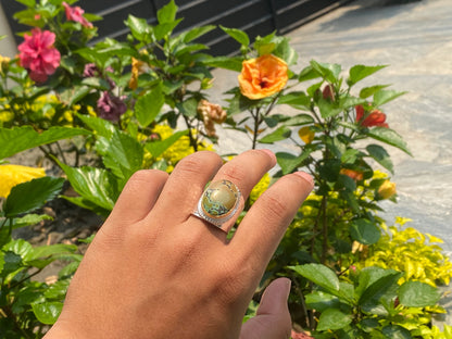 Bohemian Bliss: Adjustable Turquoise Two Tone Ring, Gold and Silver overlay over brass, Aesthetic Ring, Hammered ring.