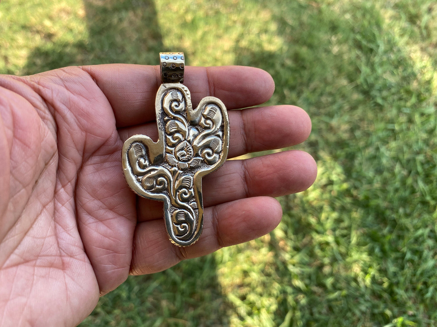 Bone Carved Cactus Design Pendant, Tibetan Silver, Desert Inspired, Organic Jewelry, Southwestern Style, Nature Symbolism, Plant Lover Gift