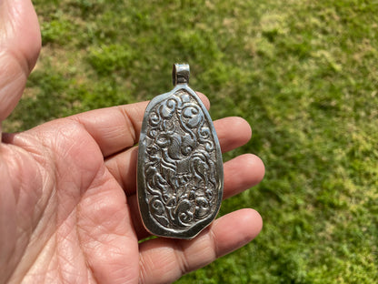 Bone Carved Ganesh Tibetan Silver Pendant, Buffalo Bone, Yoga Pendant, Ethnic Jewelry, Tribal, Spiritual Pendant for Men or Women, Hindu God