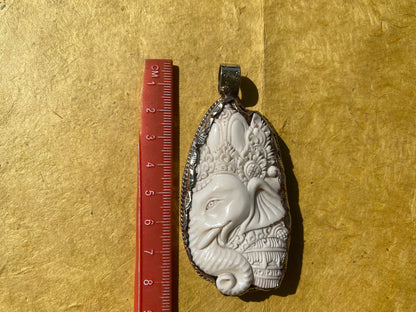 Bone Carved Ganesh Tibetan Silver Pendant, Buffalo Bone, Yoga Pendant, Ethnic Jewelry, Tribal, Spiritual Pendant for Men or Women, Hindu God