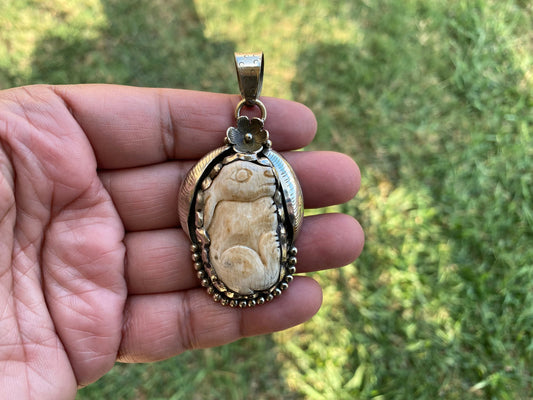 Bone Carved Rabbit Tibetan Silver Pendant, Animal Lover's Jewelry, Unique Designs, Organic Jewelry, Ethical Craftsmanship, Wisdom Emblem