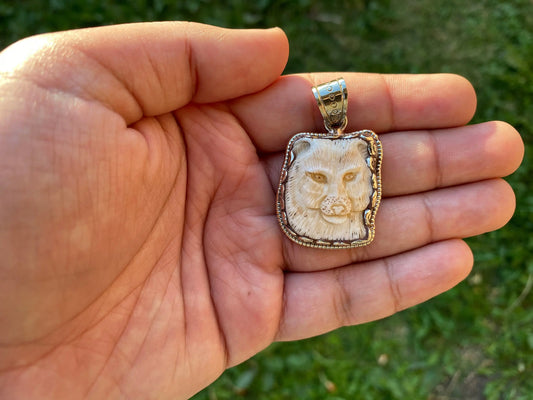 Bone Carved Tiger Tibetan Silver Small Pendant, Tiger Lovers Jewelry, Best Cute Gift, Wildlife Jewelry,