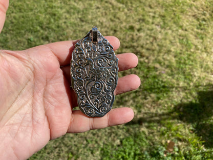 Bone carved Ganesh Tibetan Silver Pendant, Buffalo Bone, Yoga Pendant, Ethnic Jewelry, Tribal, Spiritual Pendant, Locket for Men or Women