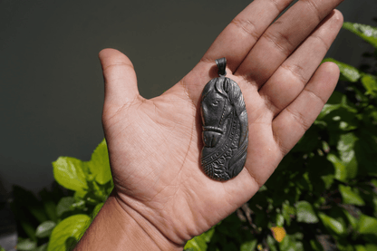 Brass Elegance: Intricate Carving, Head Piece of a Horse, Silver Material, Daily Wear, Detailed Depiction, Hand Carved, Unisex Pendant.