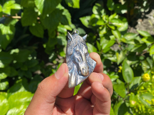 Brass Elegance: Detailed Horse Portrait Carving, Aesthetic silver work, Daily wear pendant, Healing Pendant, Handmade pendant, Unique wear.