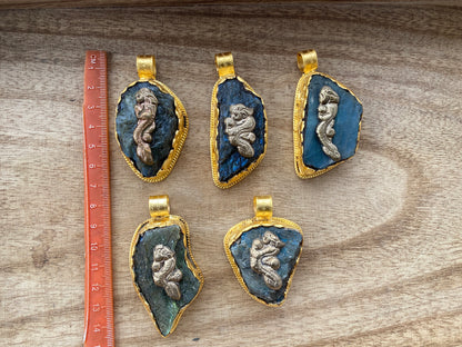 Raw Labradorite Natural Stone Pendant, Brushed Gold Overlay, Statement Piece, Elegant Jewelry, Spiritual Healing Jewelry, Premium Quality