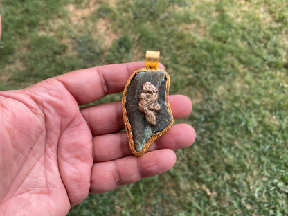 Raw Labradorite Natural Stone Pendant, Brushed Gold Overlay, Statement Piece, Elegant Jewelry, Spiritual Healing Jewelry, Premium Quality