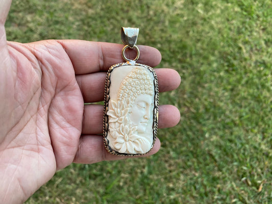 Buddha Face Tibetan Silver Pendant, Buffalo Bone Healing Yoga Jewelry, Tranquility Pendant, Unisex Pendant, Spiritual, Peace Jewelry, Ethnic
