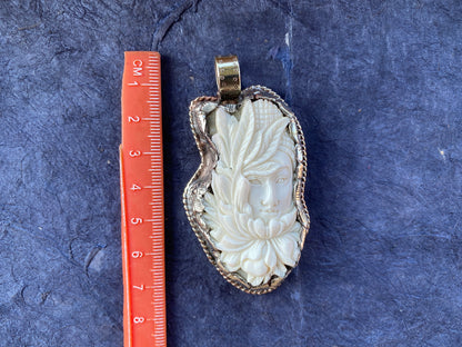 Buddha Face with Lotus Flower Carved Bone Tibetan Silver Pendant, Meditation Pendant, Yoga Jewelry, Buddhist Jewelry, Spiritual Amulet, Boho