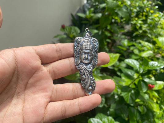 Buddha Leaf Tibetan Silver Overlay Brass Pendant | Tibetan Buddha Head Pendant, Tibetan Buddhist Jewelry, Buddhist Amulet, Religious Jewelry
