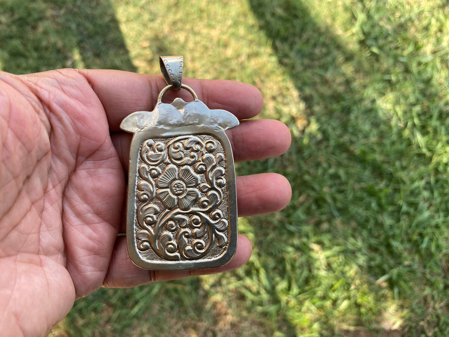 Buddha Tibetan Silver Pendant, Compressed Turquoise Color, Spiritual Jewelry, Zen Accessory, Buddhist Symbol, Peaceful Amulet, Noble Path
