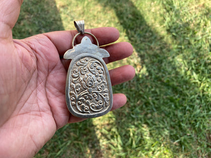Buddha Tibetan Silver Pendant, Compressed Turquoise Color, Spiritual Jewelry, Zen Accessory, Buddhist Symbol, Peaceful Amulet, Noble Path