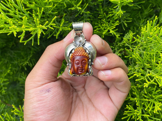 Buddha face carved Pendant, Healing Pendant, Hand Carved Pendant, Pendant for Positivity, Resin Pendant.