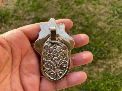 Ganesh Bone Carved Tibetan Silver Pendant, Buffalo Bone, Yoga Pendant, Ethnic Jewelry, Tribal, Spiritual Pendant, Locket for Men or Women