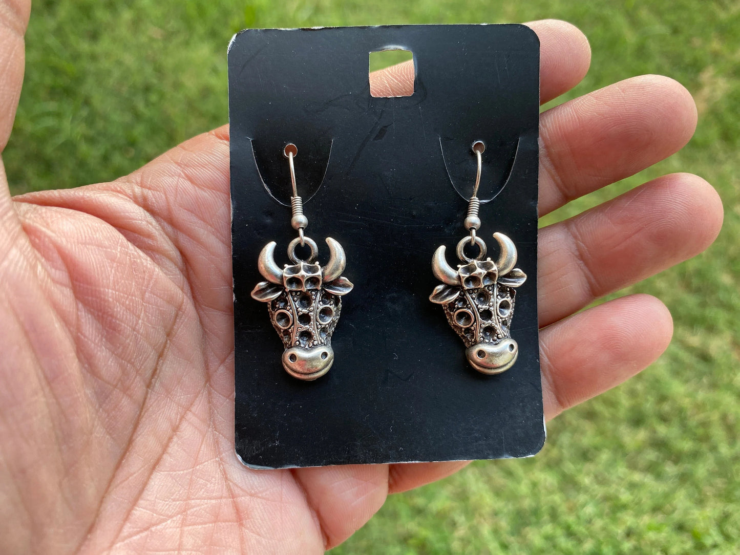 Bull Head Design Earrings, Ethnic Earrings, Antique Silver Plated Earrings, Tribal Earrings, Bohemian Earring, Tibetan Design, Birthday Gift