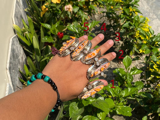 Calming Spiny Orange Oyster Ring, Handmade Tibetan Silver Ring, Hammered ring.