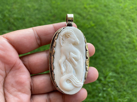 Capricorn Zodiac Sign Bone Pendant, Tibetan Silver, Horoscope Medallion, Unisex Pendant, Astrological Sign, Zodiac Sea Goat Sign Designs