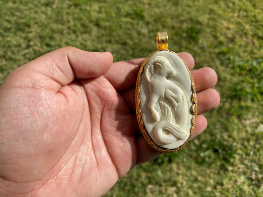 Capricorn Zodiac Sign Bone Pendant, Brushed Gold Overlay, Horoscope Medallion, Unisex Pendant, Astrological Sign, Zodiac Sea Goat Symbol