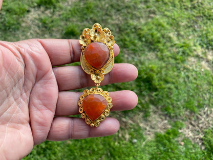 Carnelian Natural Stone Gold Pendant, Non Tarnish Brushed Gold Overlay, Sacral Chakra, Confidence Stone Jewelry, Orange Pendant for Necklace