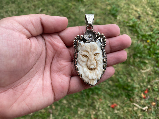 Carved Bone Bear Tibetan Silver Pendant, Wildlife Animal Lover Gift, Animal Pendant, Animal Inspired Jewelry Making, Nature Fashion, Boho