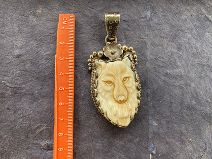 Carved Bone Bear Tibetan Silver Pendant, Wildlife Animal Lover Gift, Animal Pendant, Animal Inspired Jewelry Making, Nature Fashion, Boho