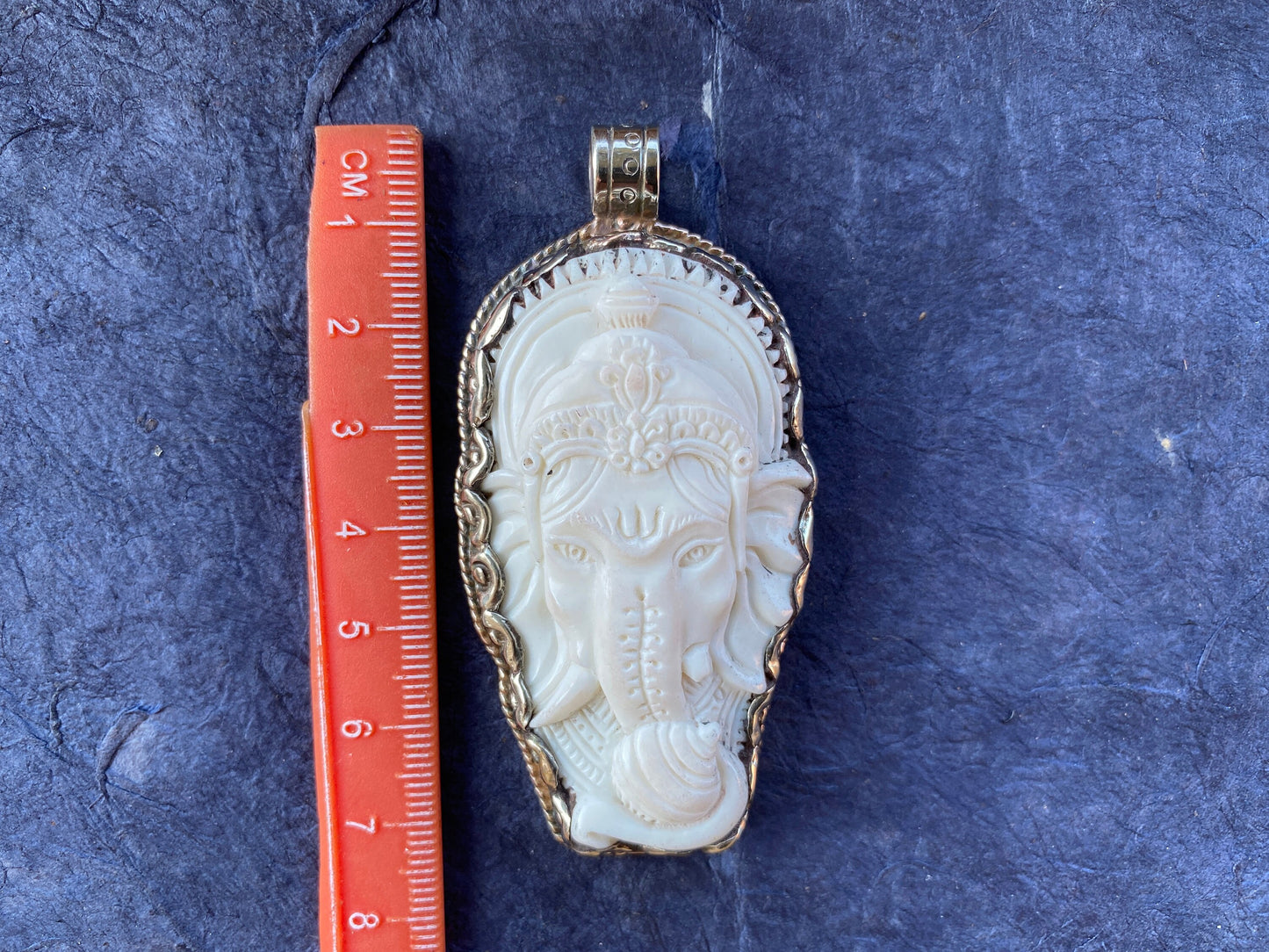 Carved Bone Ganesh Tibetan Silver Pendant, Deer Design, Elephant Head, Religious Jewelry, Lord Ganesh Pendant, Hindu God, Spiritual Pendant
