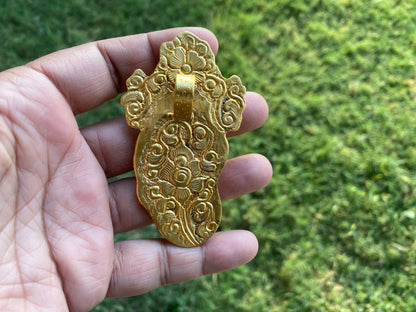 Carved Buffalo Bone Ganesh Pendant, High Quality 18k Matte Gold Overlay Non Tarnish, Ethnic Jewelry, Spiritual Unisex Pendant, Hindu God